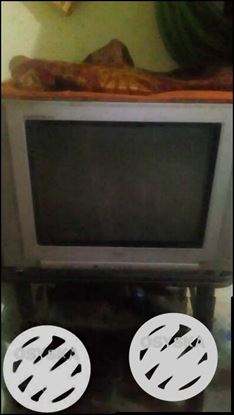 Gray CRT Television With Remote