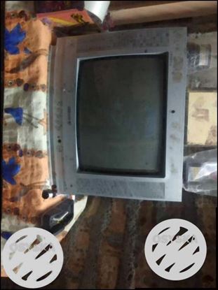 Gray CRT TV With Remote