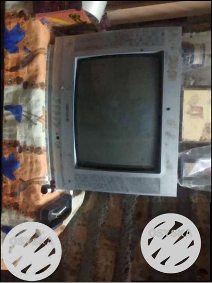 Gray CRT TV With Remote