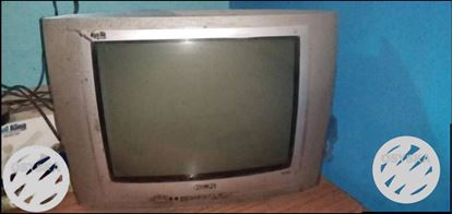 Gray CRT TV With Remote