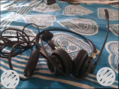 Black And Gray Corded Headphones